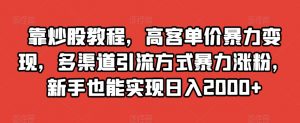 靠炒股教程,高客单价暴力变现,多渠道引流方式暴力涨粉,新手也能实现日入2000+【揭秘】-赚金金-技能学习分享