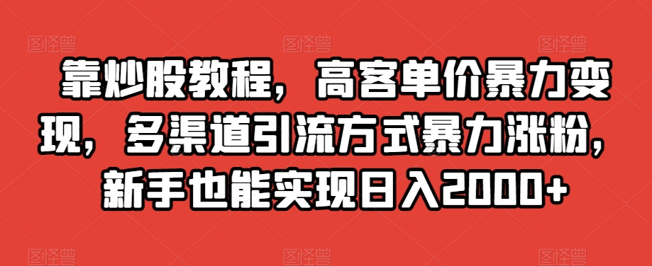 靠炒股教程，高客单价暴力变现，多渠道引流方式暴力涨粉，新手也能实现日入2000+【揭秘】-赚金金-技能学习分享