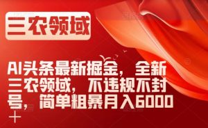 AI头条最新掘金,全新三农领域,不违规不封号,简单粗暴月入6000+【揭秘】-赚金金-技能学习分享
