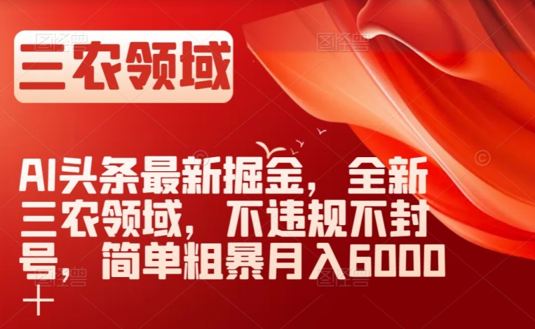 AI头条最新掘金，全新三农领域，不违规不封号，简单粗暴月入6000＋【揭秘】-赚金金-技能学习分享