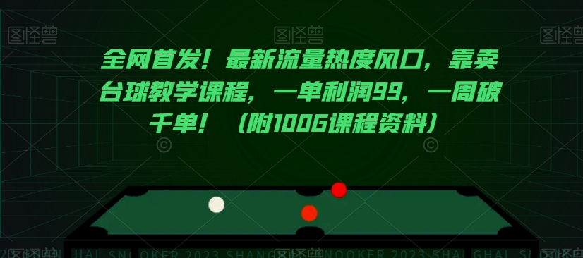 全网首发！最新流量热度风口，靠卖台球教学课程，一单利润99，一周破千单！（附100G课程资料）-赚金金-技能学习分享