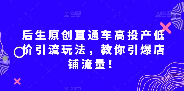 后生原创直通车高投产低价引流玩法，教你引爆店铺流量！-赚金金-技能学习分享