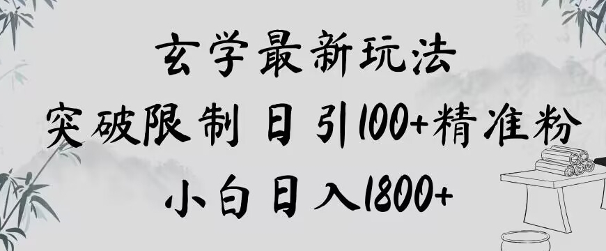 玄学新玩法，突破限制，日引100+精准粉，小白日入1800+【揭秘】-赚金金-技能学习分享