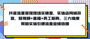 抖音流量变现现场实操营,实体店同城获客,短视频+直播+员工矩阵,三大维度帮助实体引爆流量业绩倍增-赚金金-技能学习分享