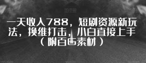 一天收入788,短剧资源新玩法,换维打击,小白直接上手(附百G素材)【揭秘】-赚金金-技能学习分享