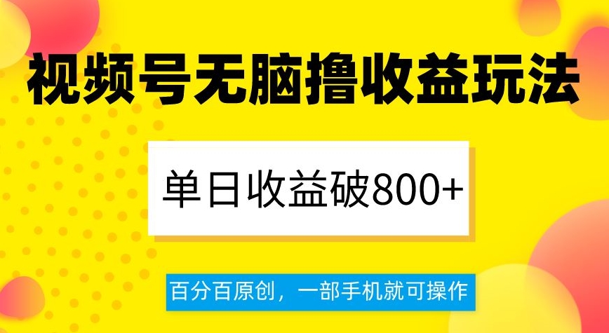 视频号无脑撸收益玩法，单日收益破800+，百分百原创，一部手机就可操作【揭秘】-赚金金-技能学习分享