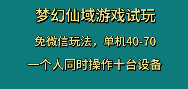 梦幻仙域游戏试玩，免微信玩法，单机40-70，一个人同时操作十台设备【揭秘】-赚金金-技能学习分享