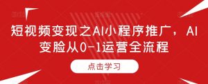 短视频变现之AI小程序推广,AI变脸从0-1运营全流程-赚金金-技能学习分享