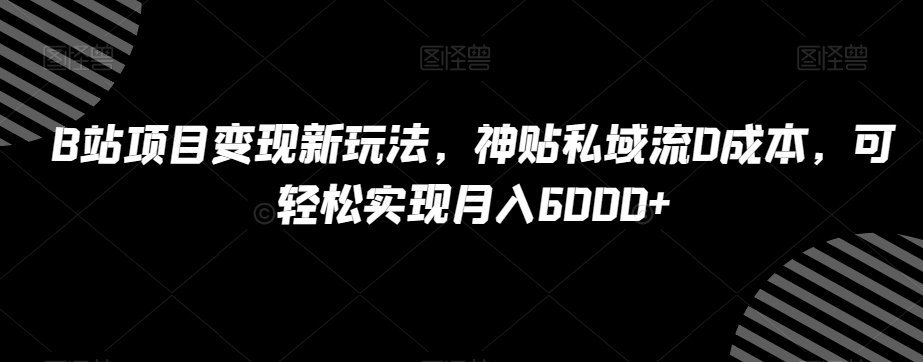 B站项目变现新玩法，神贴私域流0成本，可轻松实现月入6000+【揭秘】-赚金金-技能学习分享