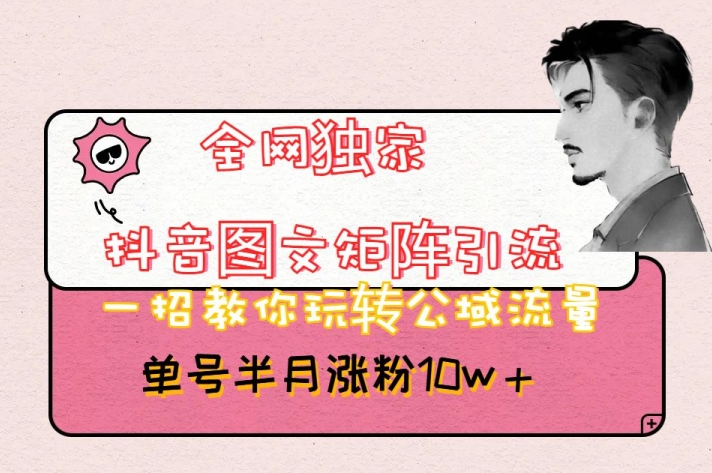 全网独家抖音图文矩阵引流，一招教你玩转公域流量，单号半月涨粉10w+【揭秘】-赚金金-技能学习分享