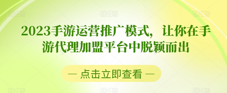 2023手游运营推广模式，让你在手游代理加盟平台中脱颖而出-赚金金-技能学习分享