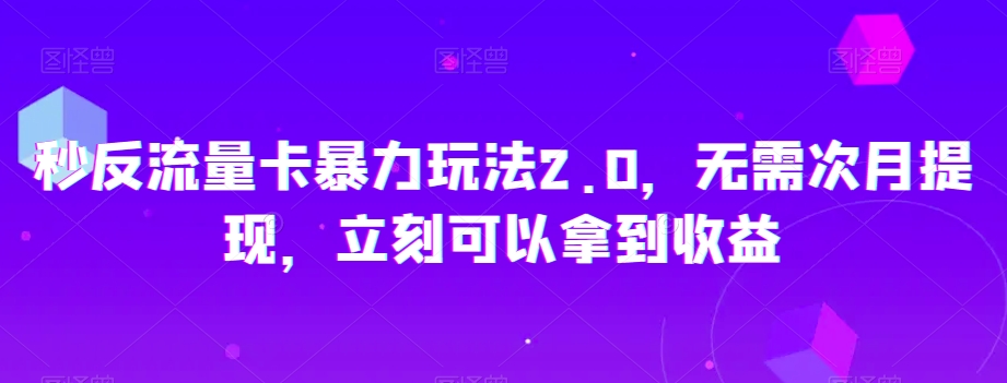 秒反流量卡暴力玩法2.0，无需次月提现，立刻可以拿到收益【揭秘】-赚金金-技能学习分享
