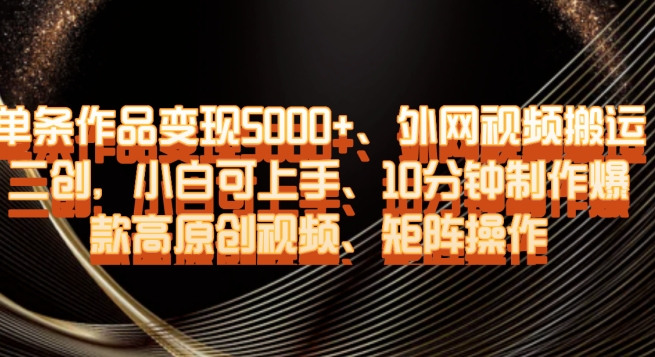 单条作品变现5000+、外网视频搬运二创，小白可上手，10分钟制作爆款高原创视频，矩阵操作【揭秘】-赚金金-技能学习分享