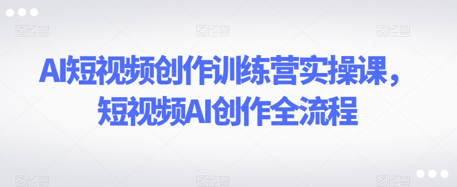 AI短视频创作训练营实操课，短视频AI创作全流程-赚金金-技能学习分享