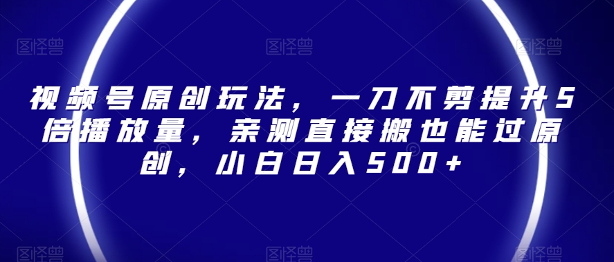 视频号原创玩法，一刀不剪提升5倍播放量，亲测直接搬也能过原创，小白日入500+【揭秘】-赚金金-技能学习分享