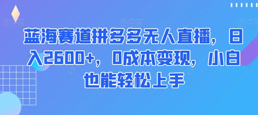 蓝海赛道拼多多无人直播，日入2600+，0成本变现，小白也能轻松上手【揭秘】-赚金金-技能学习分享
