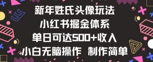 新年姓氏头像新玩法，小红书0-1搭建暴力掘金体系，小白日入500零花钱【揭秘】-赚金金-技能学习分享