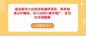 适合新手小白的手机搬砖项目,简单搜素APP赚钱,月入5000+稍作推广,还可以实现躺赚【揭秘】-赚金金-技能学习分享
