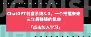 ChatGPT创富系统3.0,一个把握未来三年最赚钱的机会-赚金金-技能学习分享