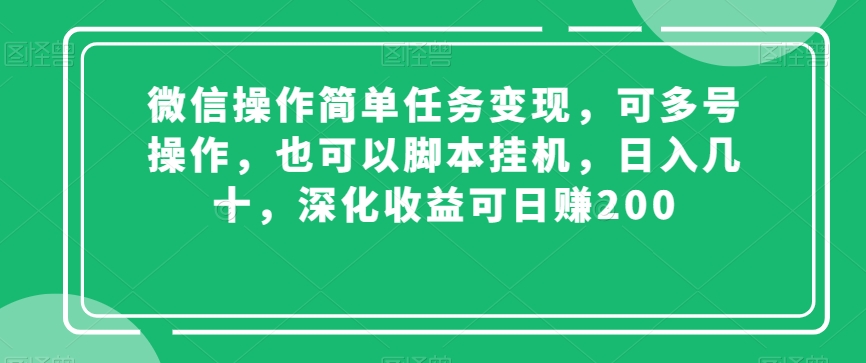 微信操作简单任务变现,可多号操作,也可以脚本挂机,日入几十,深化收益可日赚200【揭秘】-赚金金-技能学习分享