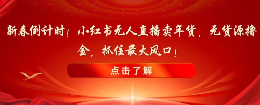 新春倒计时！小红书无人直播卖年货，无货源撸金，抓住最大风口【揭秘】-赚金金-技能学习分享