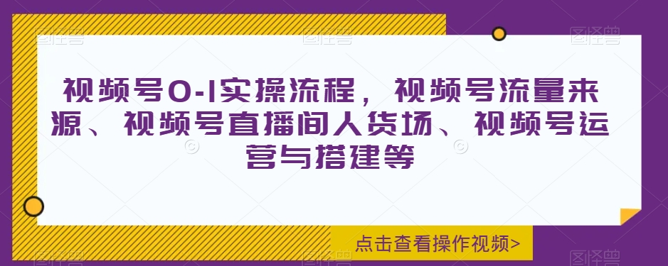视频号0-1实操流程，视频号流量来源、视频号直播间人货场、视频号运营与搭建等-赚金金-技能学习分享