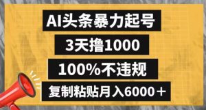 AI头条暴力起号,3天撸1000,100%不违规,复制粘贴月入6000+【揭秘】-赚金金-技能学习分享