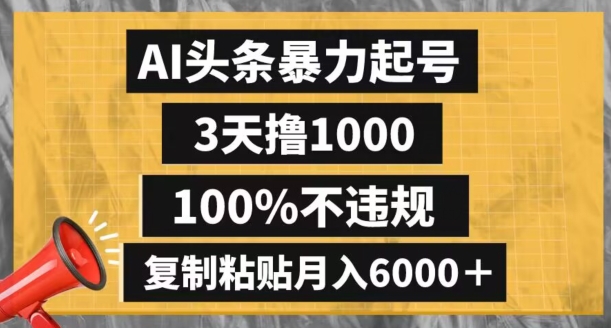 AI头条暴力起号，3天撸1000,100%不违规，复制粘贴月入6000＋【揭秘】-赚金金-技能学习分享
