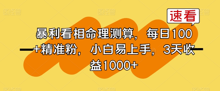 暴利看相命理测算，每日100+精准粉，小白易上手，3天收益1000+【揭秘】-赚金金-技能学习分享