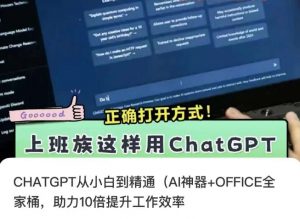 CHATGPT从小白到精通,AI神器+OFFICE全家桶,助力10倍提升工作效率-赚金金-技能学习分享