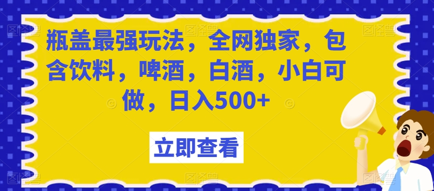 瓶盖最强玩法，全网独家，包含饮料，啤酒，白酒，小白可做，日入500+【揭秘】-赚金金-技能学习分享