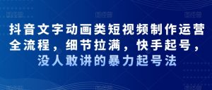 抖音文字动画类短视频制作运营全流程,细节拉满,快手起号,没人敢讲的暴力起号法-赚金金-技能学习分享