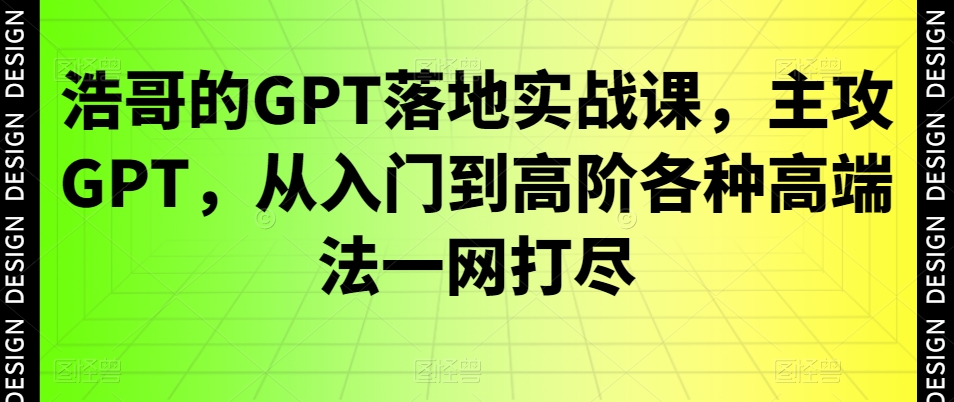 浩哥的GPT落地实战课，主攻GPT，从入门到高阶各种高端法一网打尽-赚金金-技能学习分享