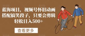 蓝海项目，视频号怀旧动画搭配搞笑段子，只要会剪辑轻松日入500+【揭秘】-赚金金-技能学习分享