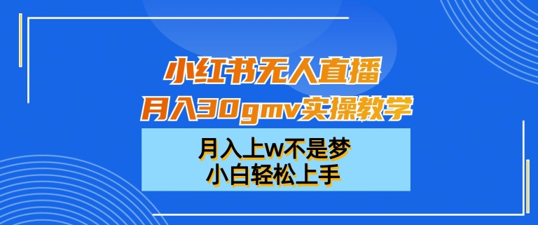小红书无人直播月入30gmv实操教学，月入上w不是梦，小白轻松上手【揭秘】-赚金金-技能学习分享
