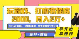 玩游戏、打麻将保底2000，月入2万+，平台风口项目【揭秘】-赚金金-技能学习分享