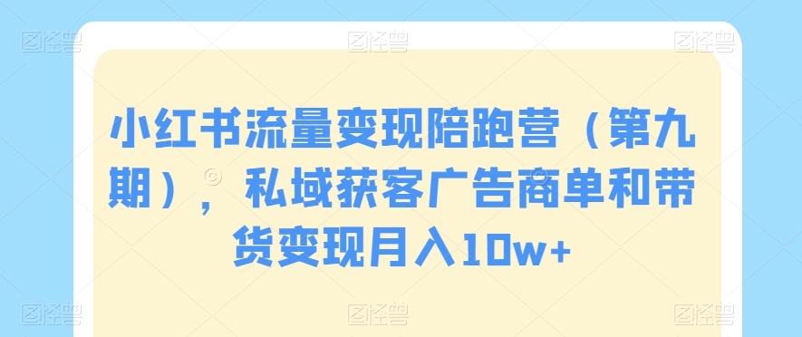 小红书流量变现陪跑营（第九期），私域获客广告商单和带货变现月入10w+-赚金金-技能学习分享