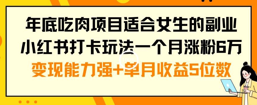 年底吃肉项目适合女生的副业小红书打卡玩法一个月涨粉6万+变现能力强+单月收益5位数【揭秘】-赚金金-技能学习分享