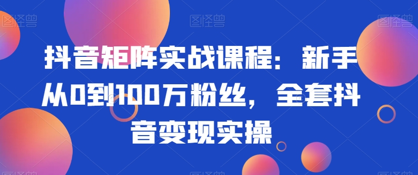 抖音矩阵实战课程:新手从0到100万粉丝,全套抖音变现实操-赚金金-技能学习分享