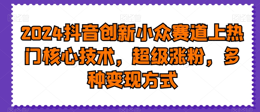 2024抖音创新小众赛道上热门核心技术，超级涨粉，多种变现方式【揭秘】-赚金金-技能学习分享