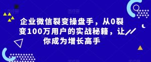企业微信裂变操盘手,从0裂变100万用户的实战秘籍,让你成为增长高手-赚金金-技能学习分享