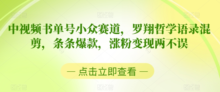中视频书单号小众赛道,罗翔哲学语录混剪,条条爆款,涨粉变现两不误【揭秘】-赚金金-技能学习分享