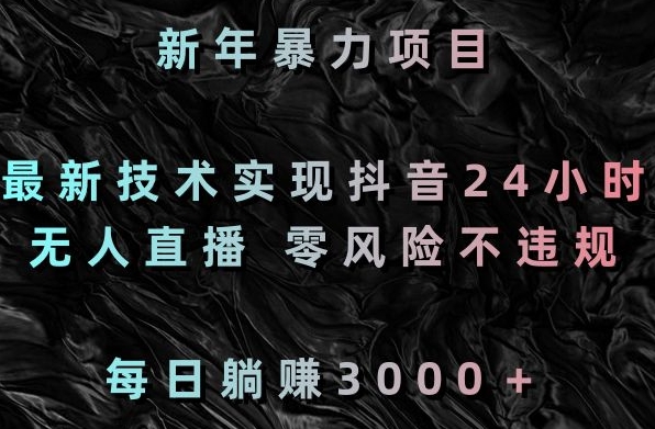 新年暴力项目，最新技术实现抖音24小时无人直播，零风险不违规，每日躺赚3000＋【揭秘】-赚金金-技能学习分享