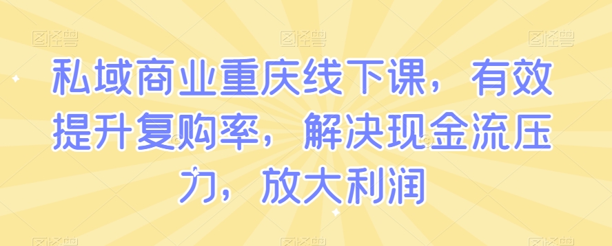 私域商业重庆线下课，有效提升复购率，解决现金流压力，放大利润-赚金金-技能学习分享