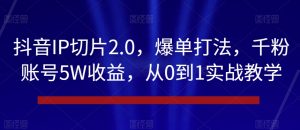 抖音IP切片2.0,爆单打法,千粉账号5W收益,从0到1实战教学【揭秘】-赚金金-技能学习分享