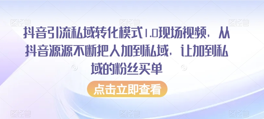 抖音引流私域转化模式1.0现场视频，从抖音源源不断把人加到私域，让加到私域的粉丝买单-赚金金-技能学习分享