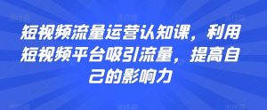 短视频流量运营认知课,利用短视频平台吸引流量,提高自己的影响力-赚金金-技能学习分享