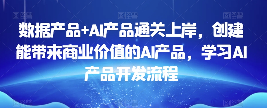 数据产品+AI产品通关上岸，创建能带来商业价值的AI产品，学习AI产品开发流程-赚金金-技能学习分享