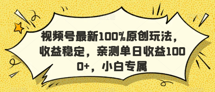 视频号最新100%原创玩法，收益稳定，亲测单日收益1000+，小白专属【揭秘】-赚金金-技能学习分享