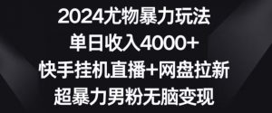 2024尤物暴力玩法,单日收入4000+,快手挂机直播+网盘拉新,超暴力男粉无脑变现【揭秘】-赚金金-技能学习分享